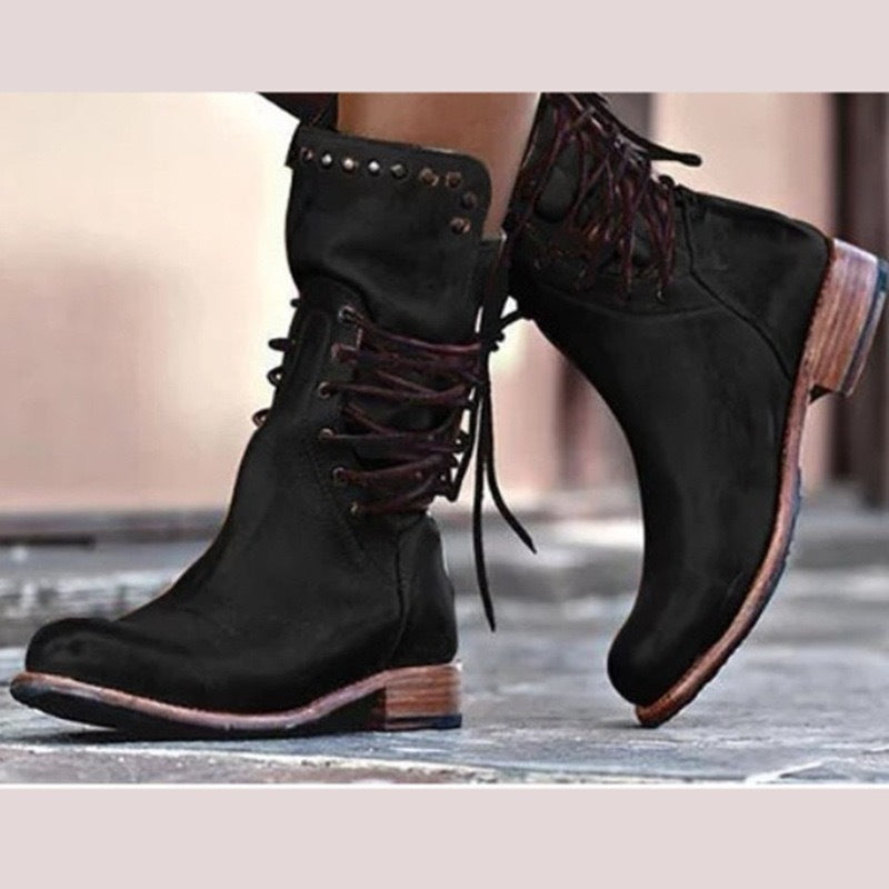 Fashion ankle boots for women with decorative lace and stud details Lune London