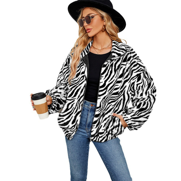 Ladies Cozy Fleece Jacket with Chic and Stylish Zebra Design