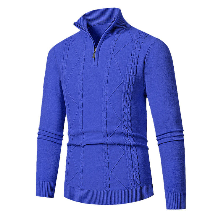 Knitted pullover for men with high collar and cable pattern Lune London