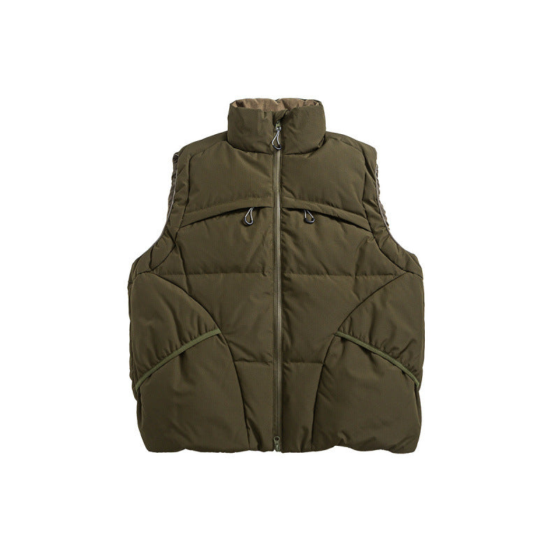 Unisex Padded Stand-Up Collar Vest with Two-Way Zipper and Drawstring Details Amarae