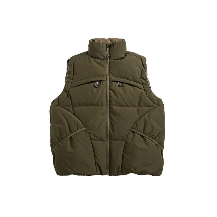 Unisex Padded Stand-Up Collar Vest with Two-Way Zipper and Drawstring Details Amarae