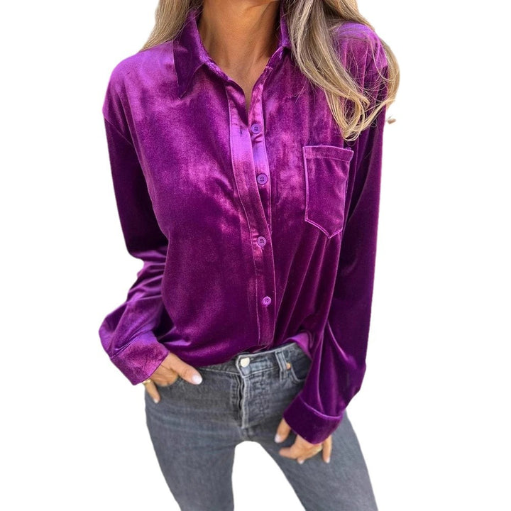 Women Elegant velvet blouse with classic shirt collar and long sleeves Lune London