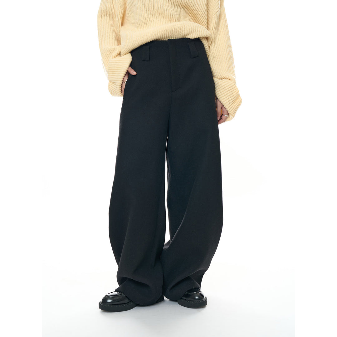 Women's Wide High-Waist Wool Blend Pants with Wide Legs, Belt Loops and Side Pockets Amarae