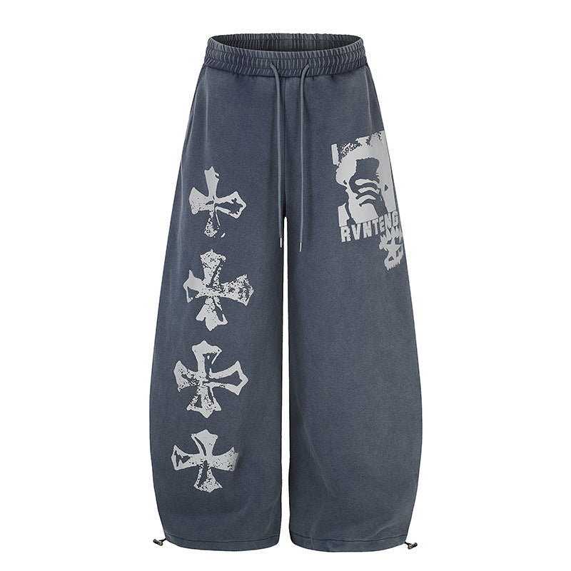 Women's Extra Wide Palazzo Sweatpants with Drawstring Waist, Adjustable Hem, and Gothic Print Amarae