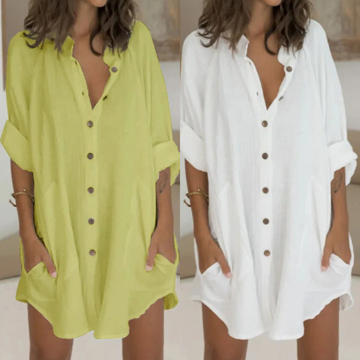 Oversized shirt dress for women with practical pockets and button placket Lune London