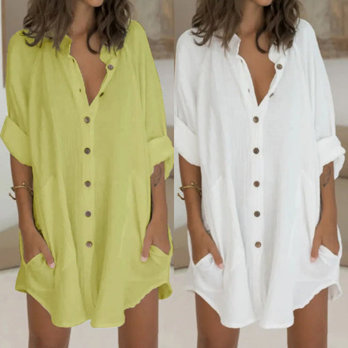 Oversized shirt dress for women with practical pockets and button placket Amarae