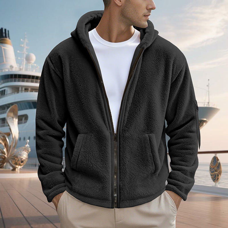 Fleece jacket for men with practical zipper and hood Lune London