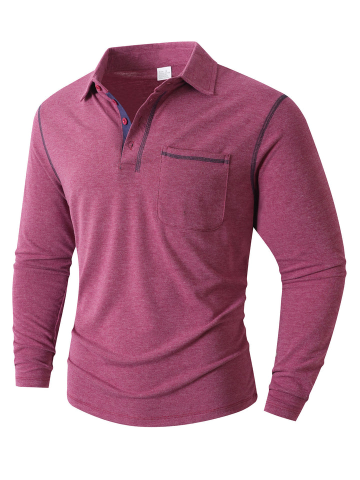 Men's trendy long sleeve polo with practical chest pocket and elegant contrasting details Lune London