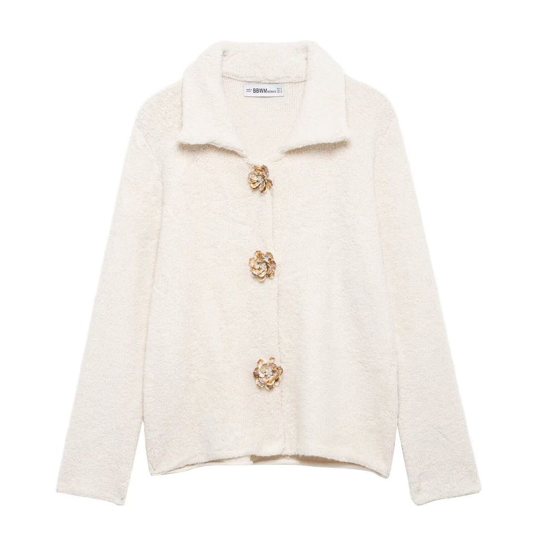 Ladies plush coat with decorative buttons Lune London