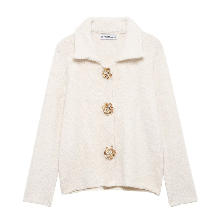 Ladies plush coat with decorative buttons Lune London