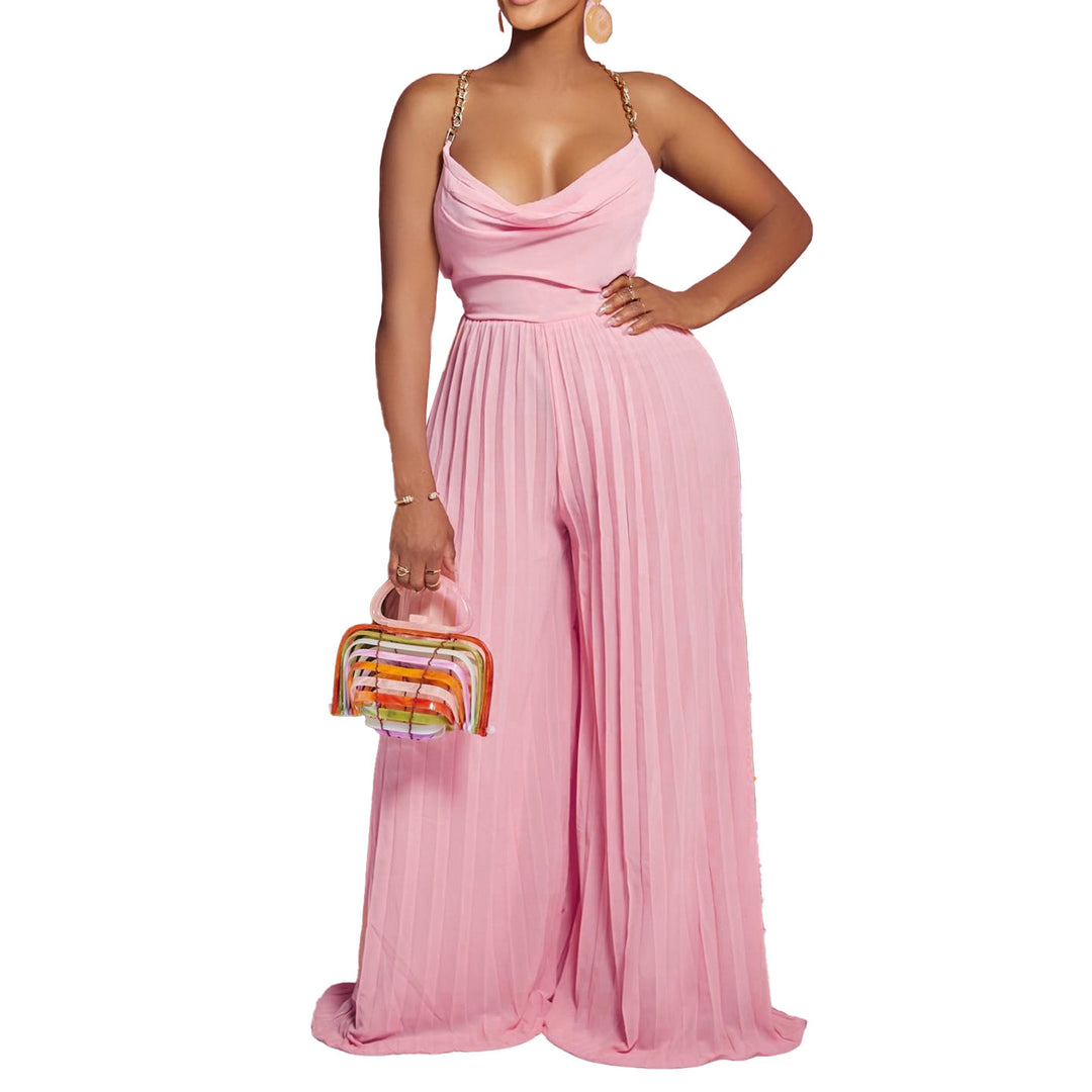 Ladies Pleated Jumpsuit with Elegant Spaghetti Straps Lune London