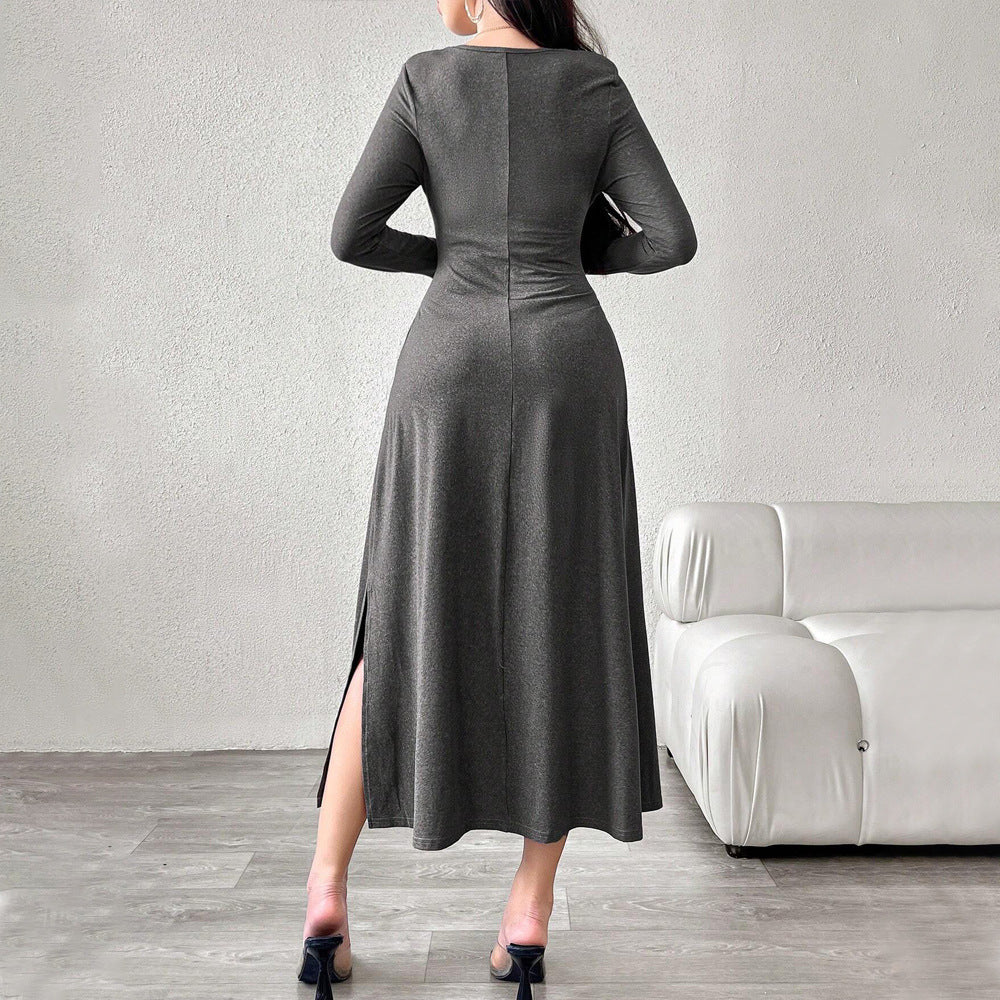 Robe midi pour femmes avec un élégant décolleté carré et des détails de volants décontractés Chic & Stil