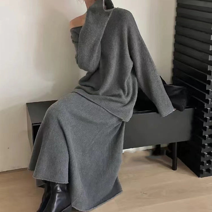 Robe tricot femme à épaules dénudées en style décontracté avec coupe fluide Chic & Stil