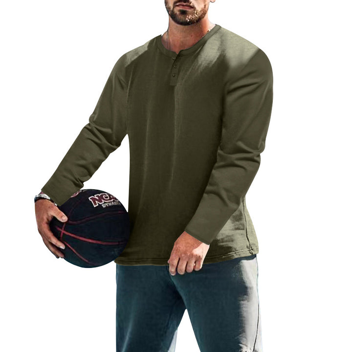 Men's long sleeve Henley shirt in textured fabric with practical button details Lune London