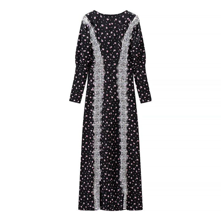 Ladies max dress with lace insert, long sleeves and floral all-over print Amarae