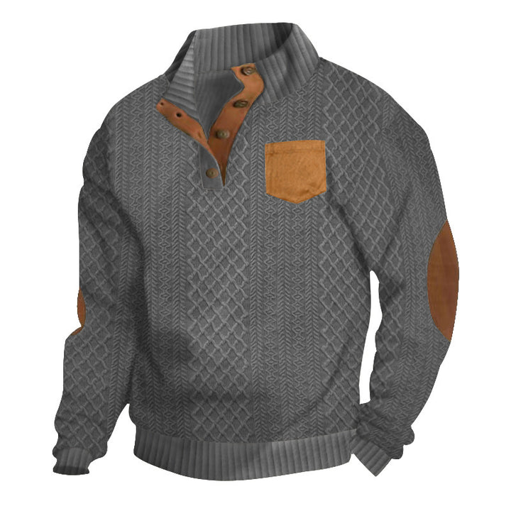 Knit sweater for men with a textured design and leather applications Lune London