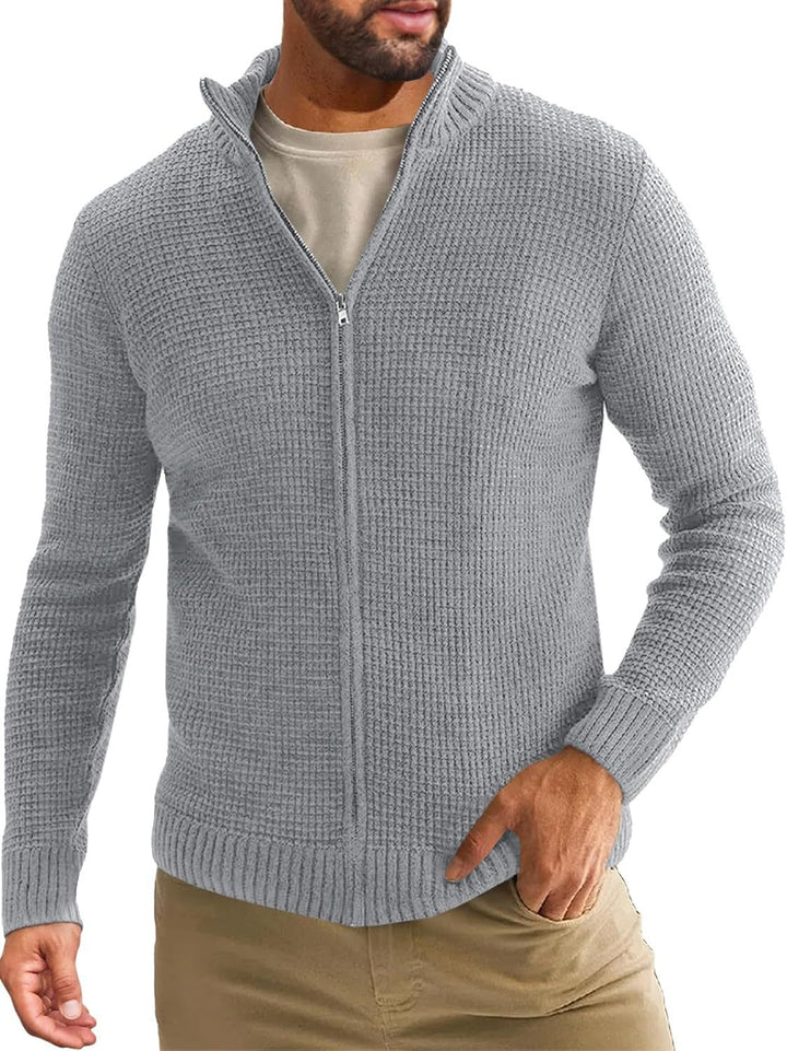 Men's knitted jacket with high collar and convenient zipper Lune London