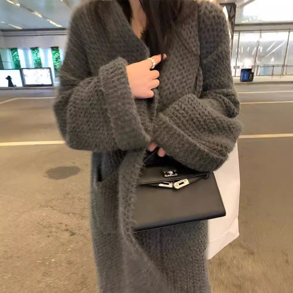 Manteau tricoté décontracté pour femmes avec ouverture à l'avant et poches