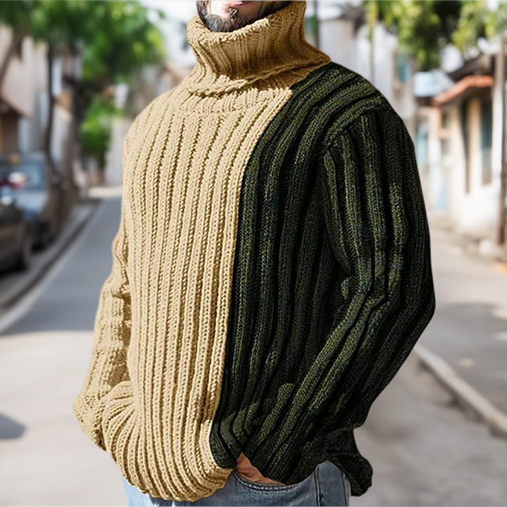 Men's knitted sweater with modern high collar and gradient color design Lune London
