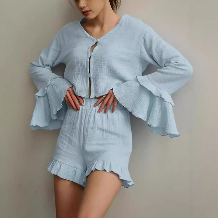 Women's set consisting of a lightweight top and ruffled shorts Lune London