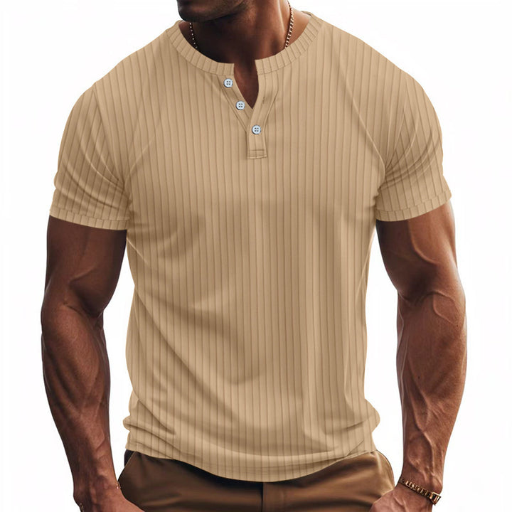 Men's Short Sleeve Henley T-Shirt with Striped Pattern and Convenient Buttons Lune London