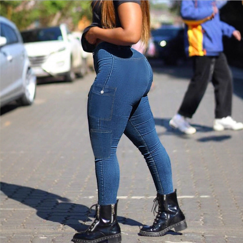 Women's High-Waisted Sculpting Skinny Jeans with Flat Cargo Pockets and Shaping Waistband Amarae