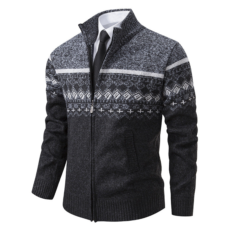 Men's knit jacket with high collar and Norwegian pattern Lune London