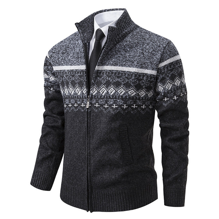 Men's knit jacket with high collar and Norwegian pattern Lune London