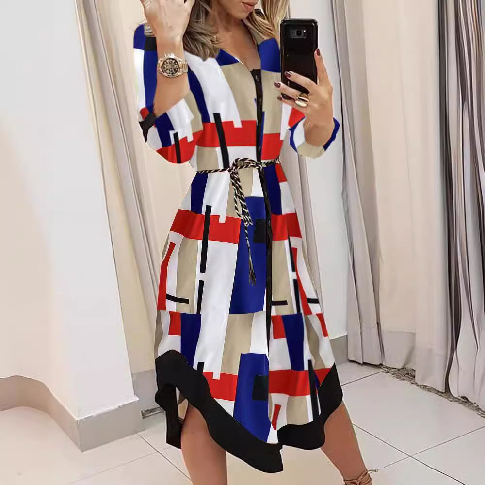 Striped button-up shirt dress for ladies with belt Lune London