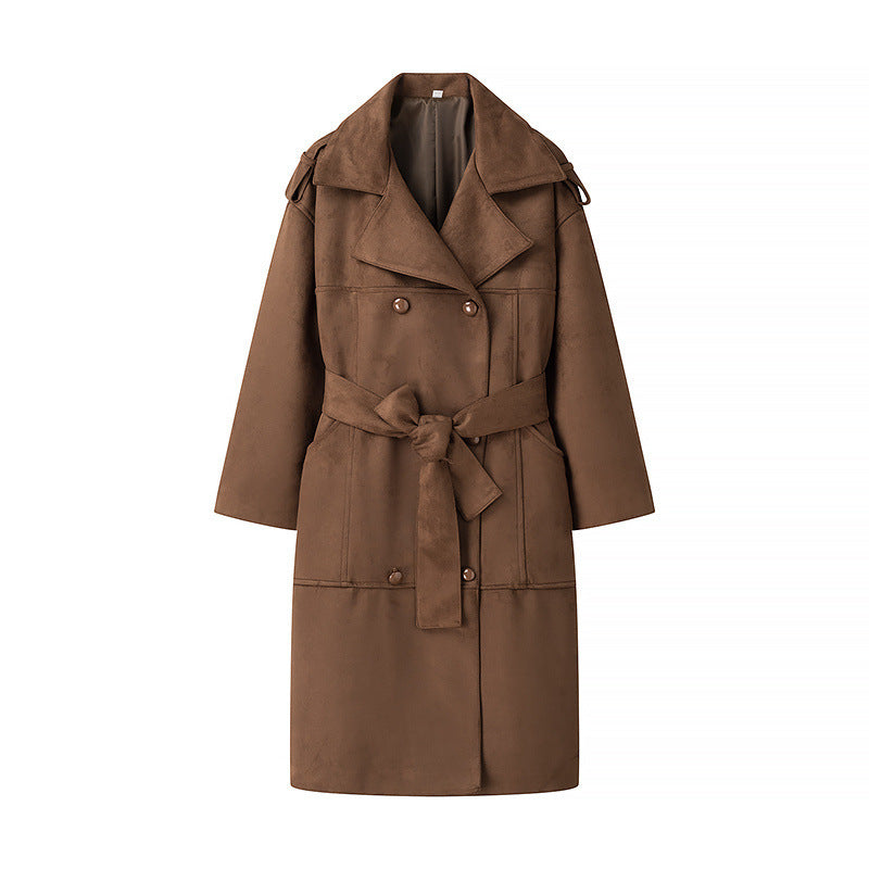 Manteau trench en daim élégant pour femme avec poches pratiques et ceinture à la taille Chic & Stil