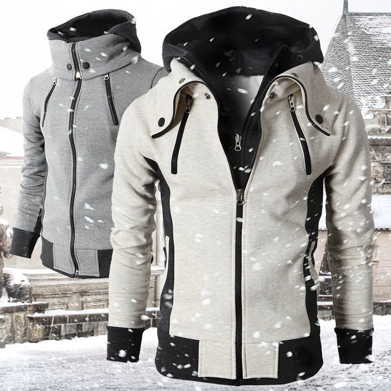 Innovative hooded jacket for men with contrasting inserts and strategic zippered pockets Lune London