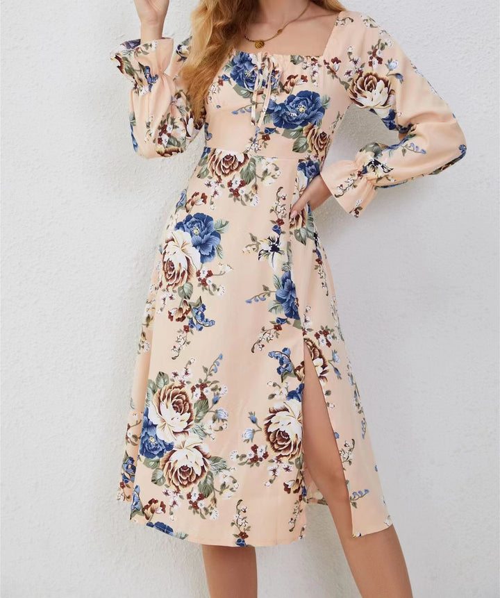 Midi dress for women with floral pattern and side slits Lune London