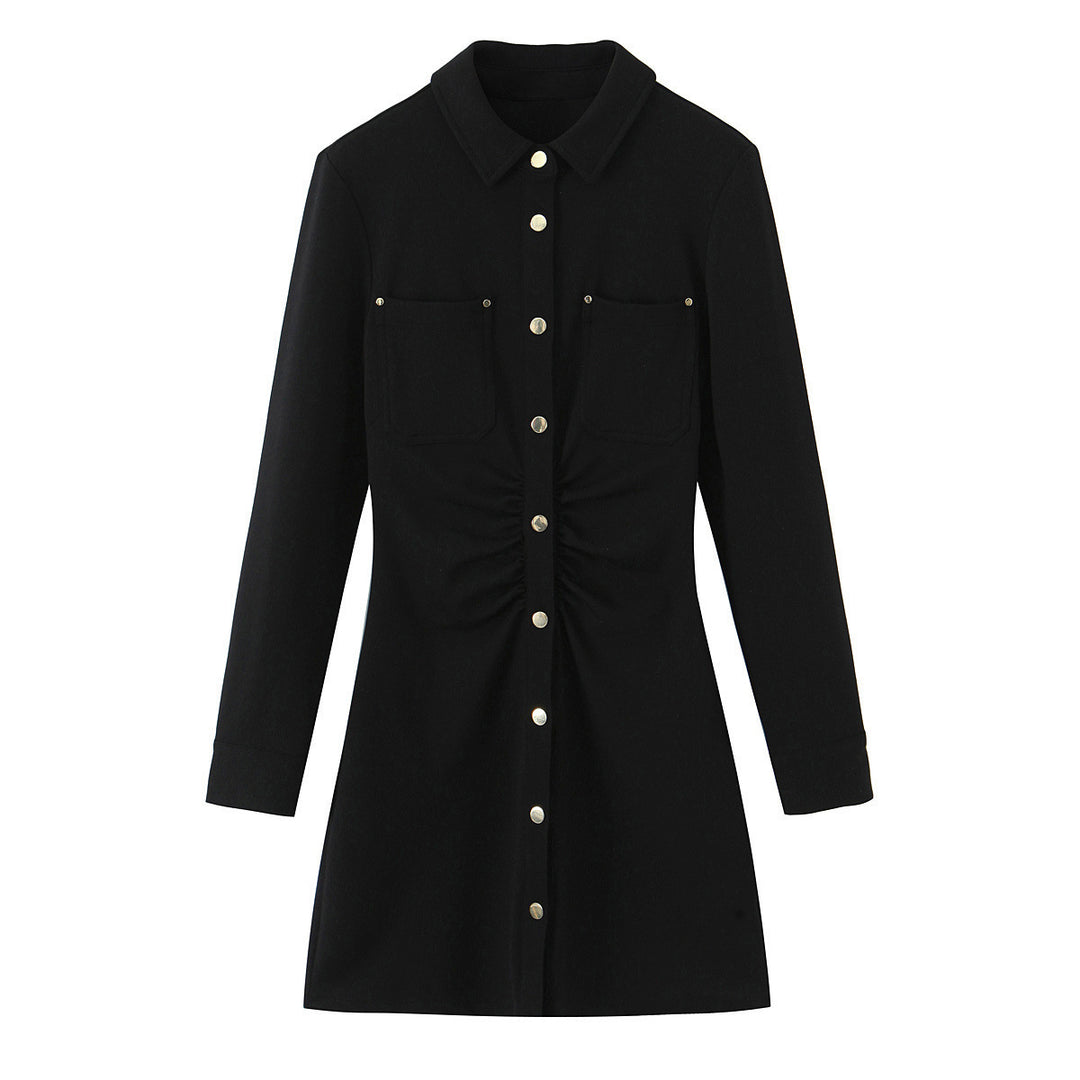 Ladies shirt dress with waist gathering and chest pockets Amarae