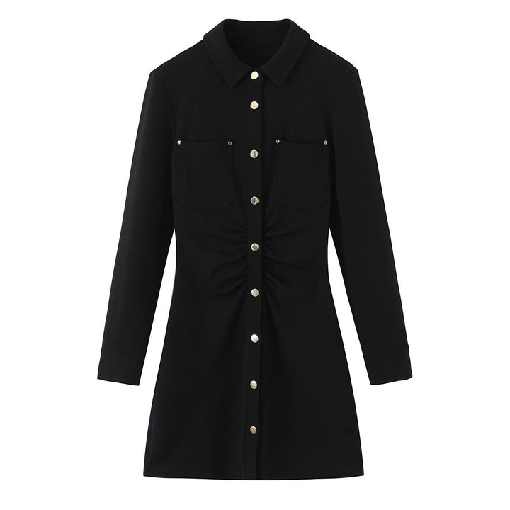 Ladies shirt dress with waist gathering and chest pockets Amarae
