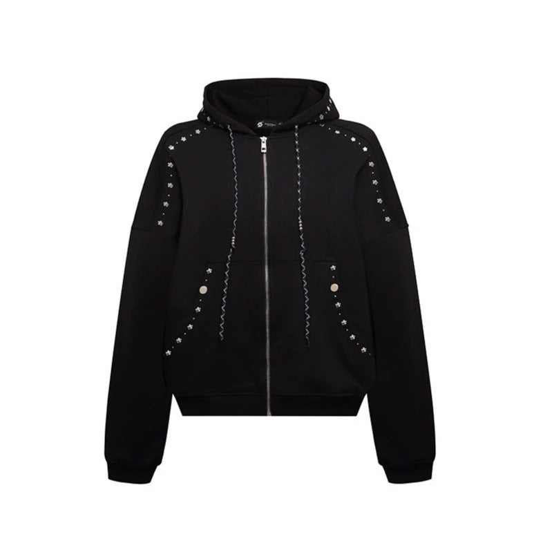 Women’s hooded zip jacket with stud trim and oversized fit Amarae