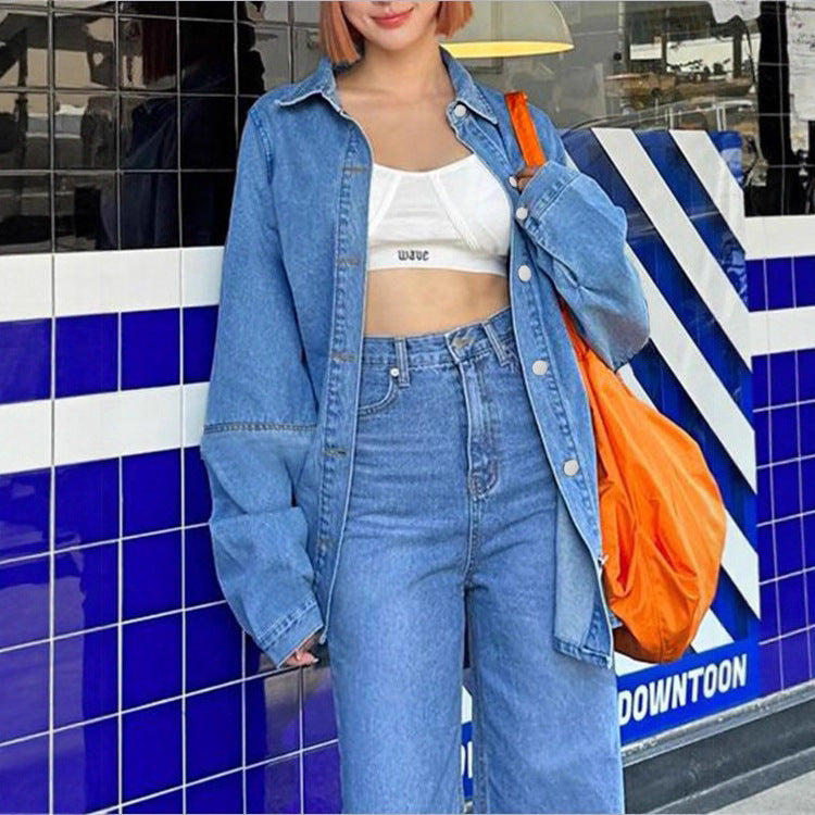 Women Oversized Denim Shirt Jacket with Extended Cut and Boxy Fit Amarae