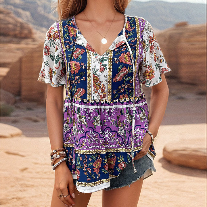 Boho flower tunic top for women with button detail Lune London