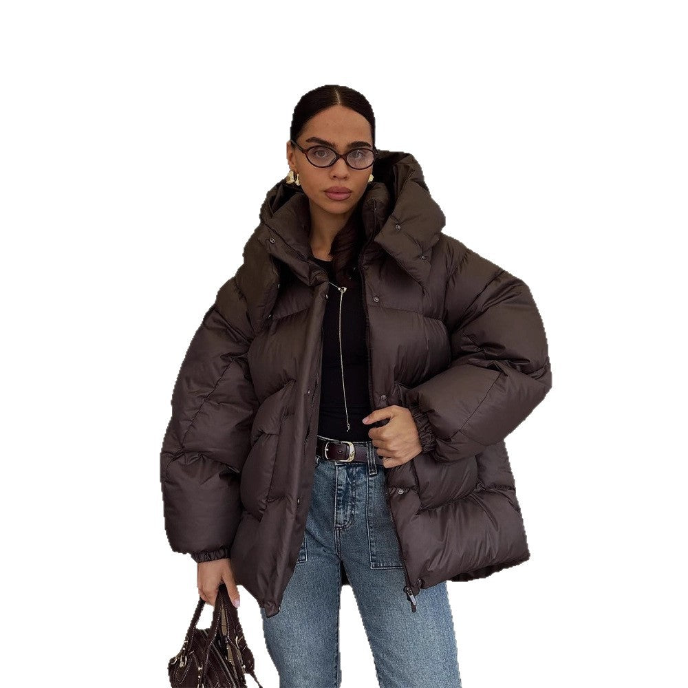 Women Oversize Quilted Jacket with High Shawl Collar and Padded Filling Amarae