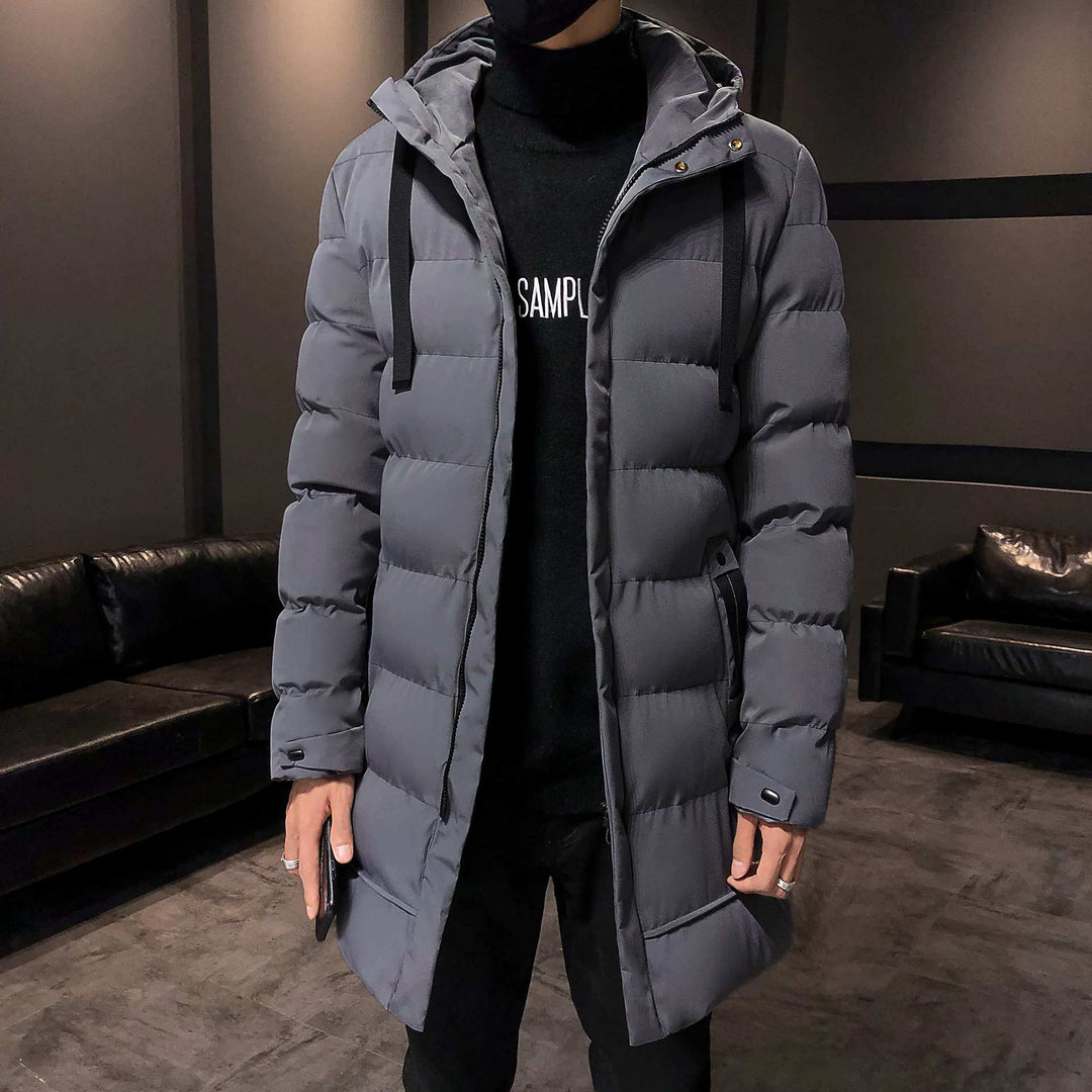 Long insulated bomber jacket for men with hood Amarae
