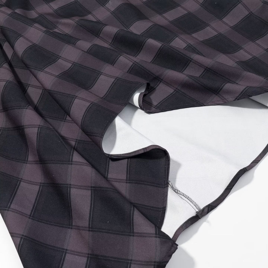 Women's Asymmetrical Midi Skirt with Check Pattern and Flared A-Line Dress