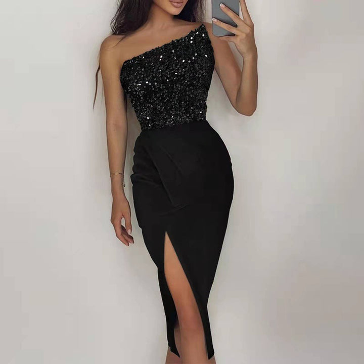 Lune London one-shoulder sequin evening dresses