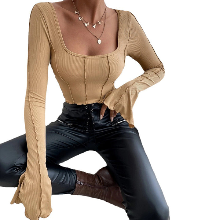 Top court de couture pour femmes avec encolure carrée et manches longues Chic & Stil