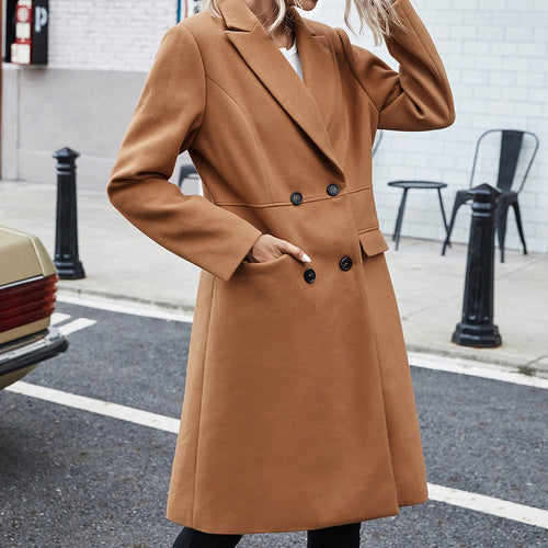 Elegant reversible coat for women with lapel collar and double-breasted buttons Amarae