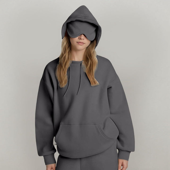 Ladies oversized hoodie with integrated sleep mask design Amarae