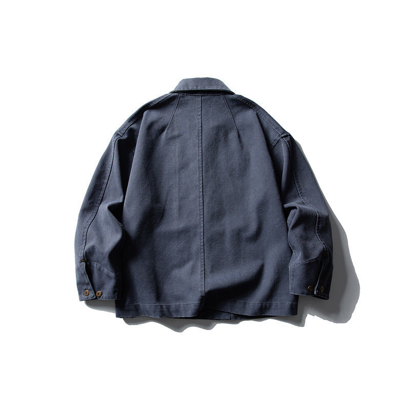 Unisex Boxy-Canvas-Worker-overshirt jacket with leather patch and patch pockets Amarae