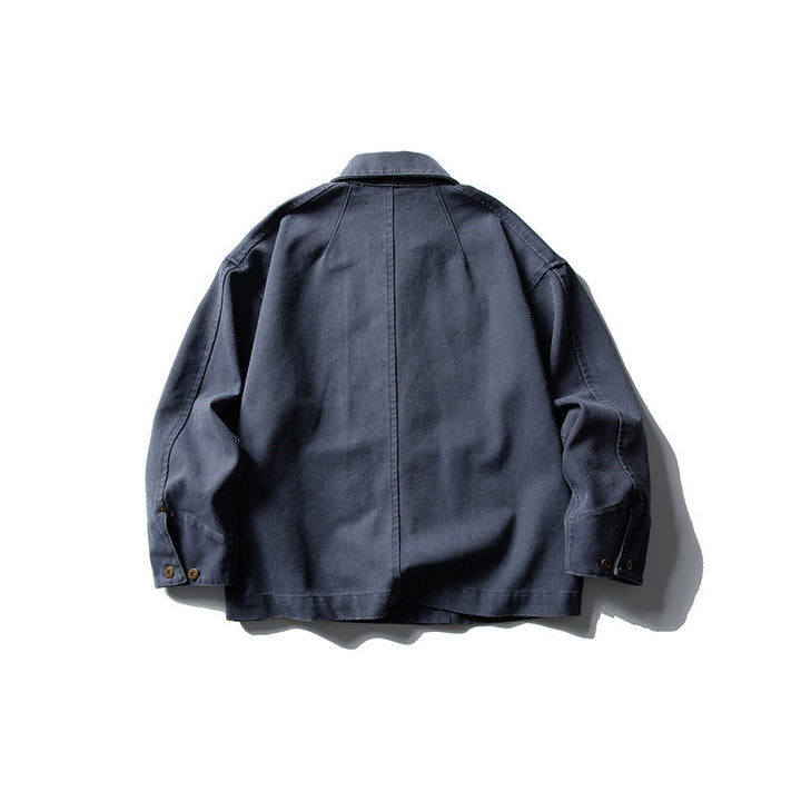 Unisex Boxy-Canvas-Worker-overshirt jacket with leather patch and patch pockets Amarae