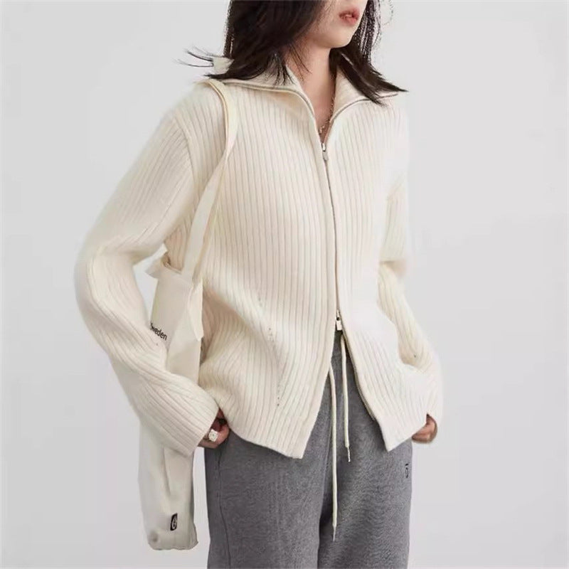 Cardigan décontracté pour femmes avec col montant et fermeture éclair Chic & Stil