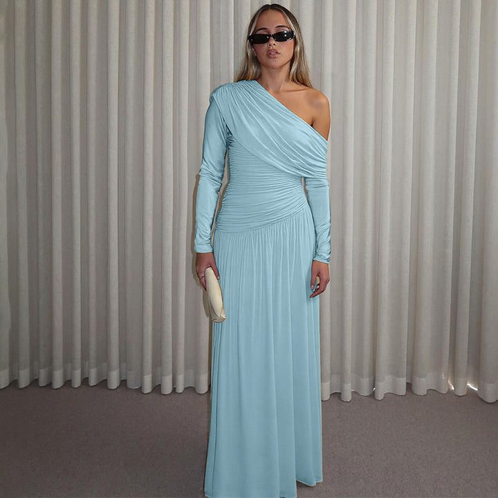 Elegant asymmetrical wrap maxi dress for women Lune London