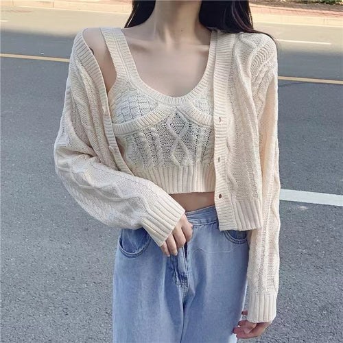 Women's knit set with open jacket and crop-top Amarae