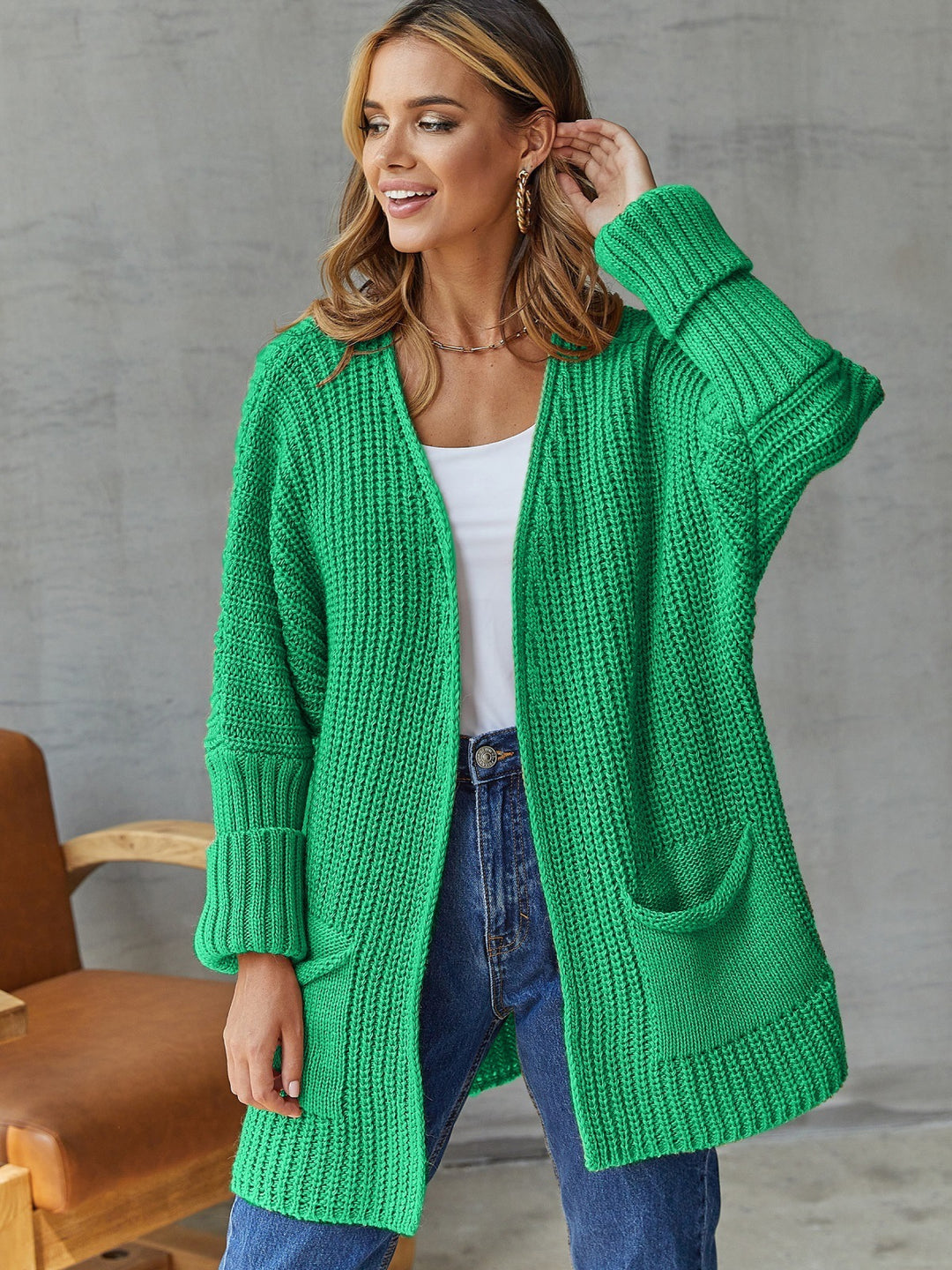 Ladies oversized knit cardigan with ribbed structure and pockets Lune London